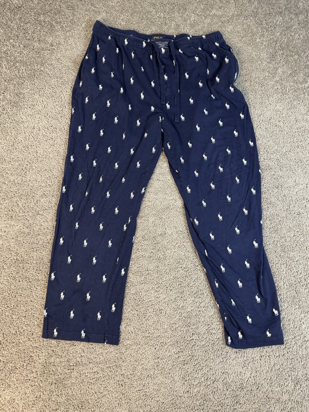 Polo Ralph Lauren Pajama Pants Unisex XL Blue Allover Pony Logo 100% Cotton